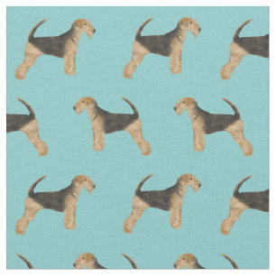 airedale terrier dog light blue fabric