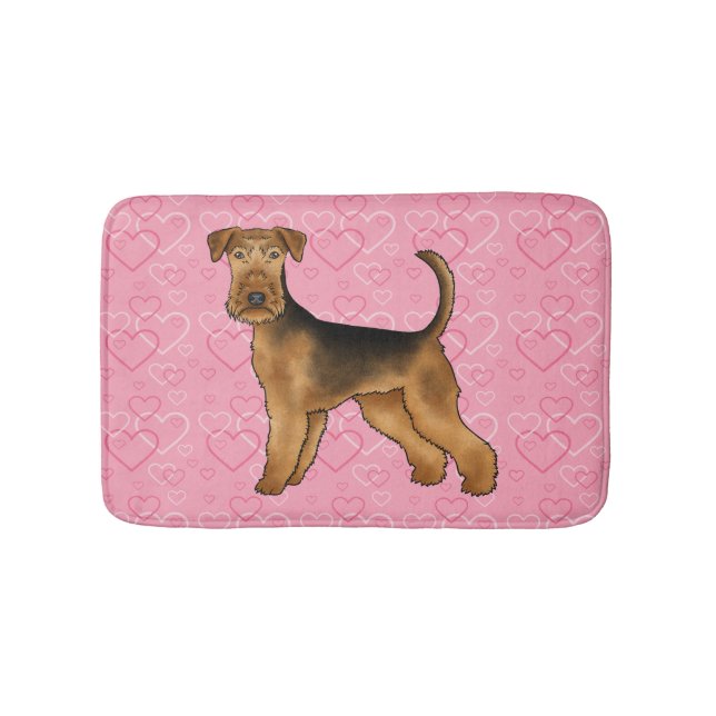 Airedale Terrier Dog Love With Pink Heart Pattern Bath Mat (Front)