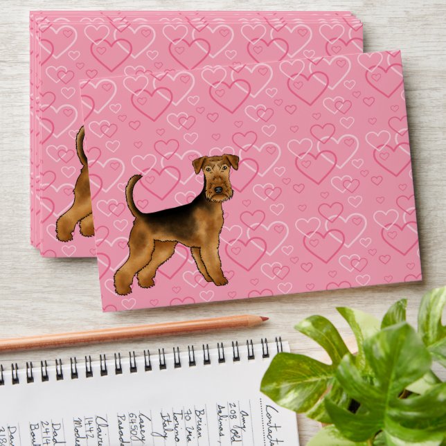 Airedale Terrier Dog Love With Pink Heart Pattern Envelope (Stacked)