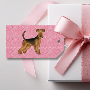 Airedale Terrier Dog Love With Pink Heart Pattern Gift Tags