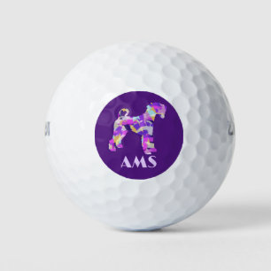 Airedale Terrier Dog Purple Silhouette Monogram Golf Balls