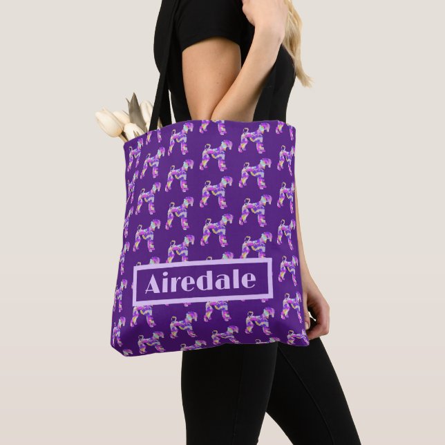 Airedale Terrier Dog Purple Silhouette Personal Tote Bag (Close Up)