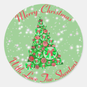 Airedale Terrier Dog Silhouette Christmas Tree Grn Classic Round Sticker