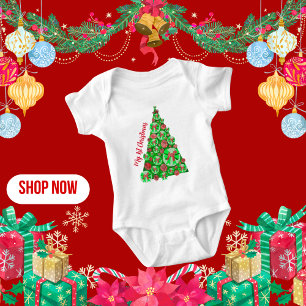 Airedale Terrier Dog Silhouette Christmas Tree Red Baby Bodysuit
