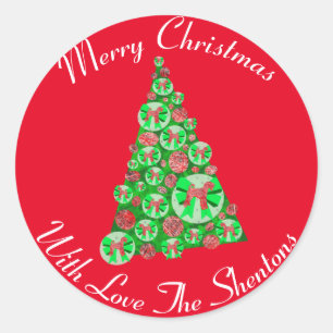 Airedale Terrier Dog Silhouette Christmas Tree Red Classic Round Sticker