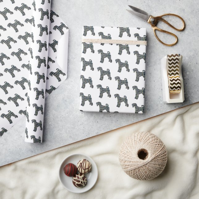 Airedale Terrier Dog Silhouette Grid White Wrapping Paper (Crafts)