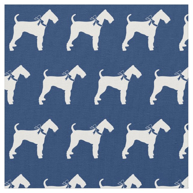 Airedale Terrier Dog Silhouette Pet Navy Blue Fabric (Close Up)