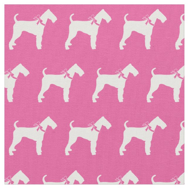 Airedale Terrier Dog Silhouette Pet Pink Fabric (Close Up)