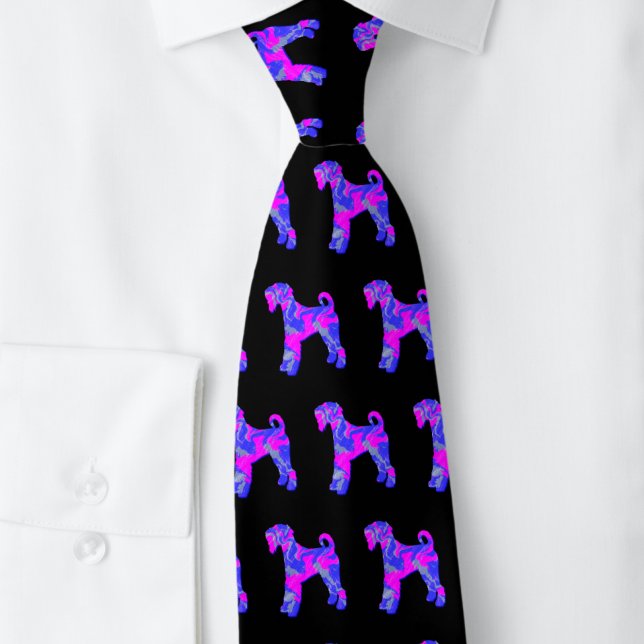 Airedale Terrier Dog Silhouette Pink & Blue Black Tie (Airedale Terrier punk n blue silhouette black tie)