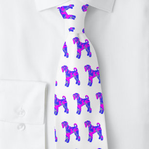 Airedale Terrier Dog Silhouette Pink & Blue White Tie