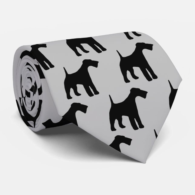 Airedale Terrier Dog Silhouette Tie (Rolled)