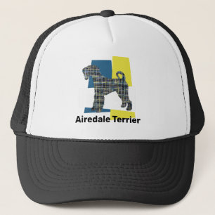 Airedale Terrier Dog Silhouette Tricolour Grid Trucker Hat