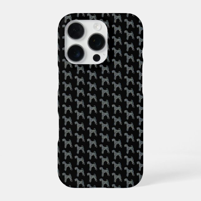 Airedale Terrier Dog Silhouette Yellow Black Grid iPhone Case (Back)
