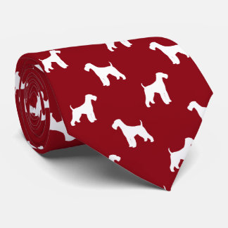 Airedale Terrier Dog Silhouettes Pattern Red Tie
