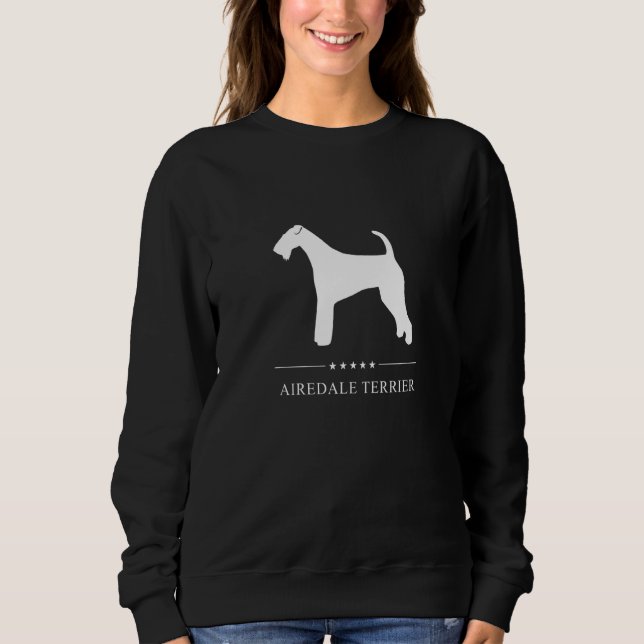 Airedale Terrier Dog White Silhouette Sweatshirt (Front)
