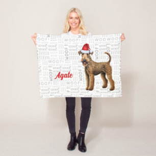 Airedale Terrier Dog with Name Christmas Holiday Fleece Blanket