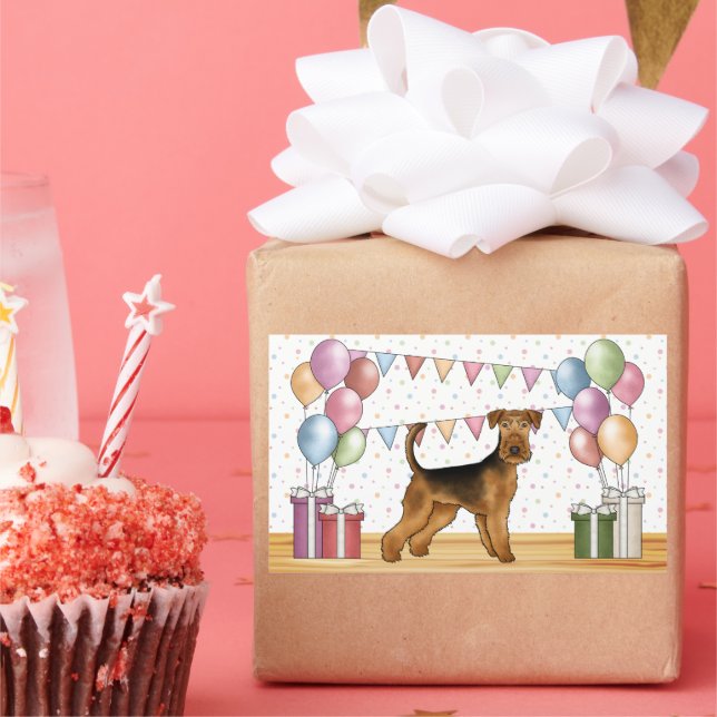Airedale Terrier Dog With Pastel Colours Birthday Rectangular Sticker (Party)