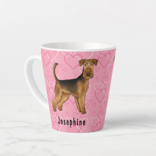Airedale Terrier Dog With Pink Hearts And Name Latte Mug