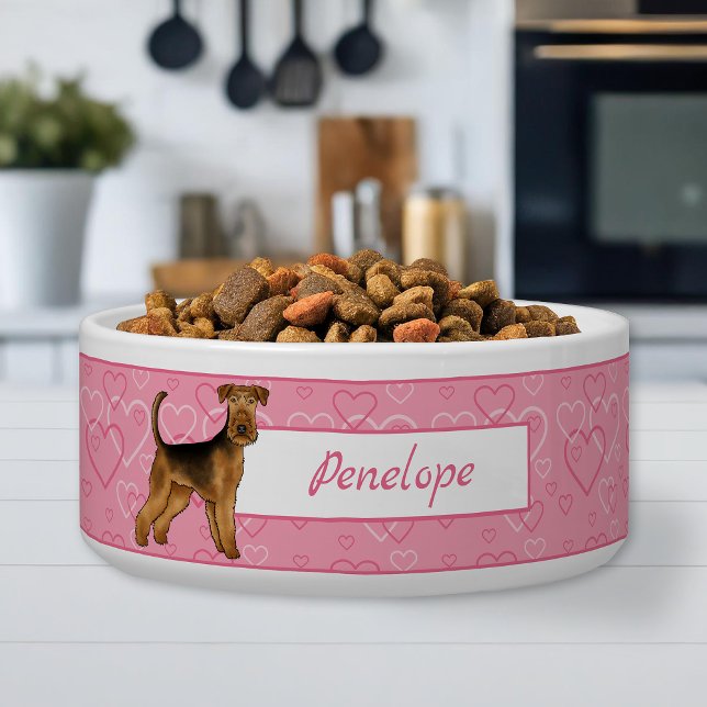 Airedale Terrier Dog With Pink Hearts And Pet Name (Please note: This image is a digital mockup. The product may not be in scale.)