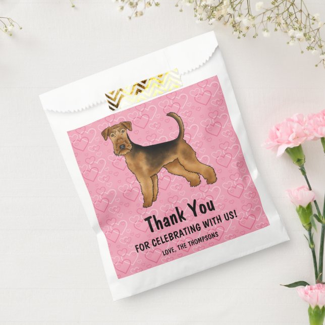 Airedale Terrier Dog With Pink Hearts Thank You Favour Bags (Sealed)