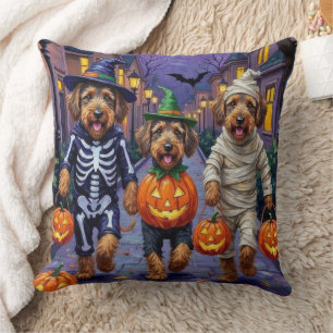Airedale Terrier Dogs Trick-or-Treating Halloween Cushion
