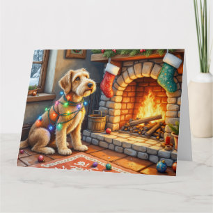 Airedale Terrier Fireplace Christmas Lights Card