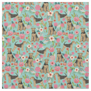 Airedale Terrier floral dog fabric - mint