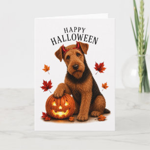 Airedale Terrier Halloween Devil Dog Card