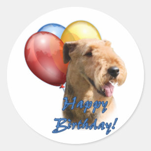 Airedale Terrier Happy Birthday Balloon Classic Round Sticker