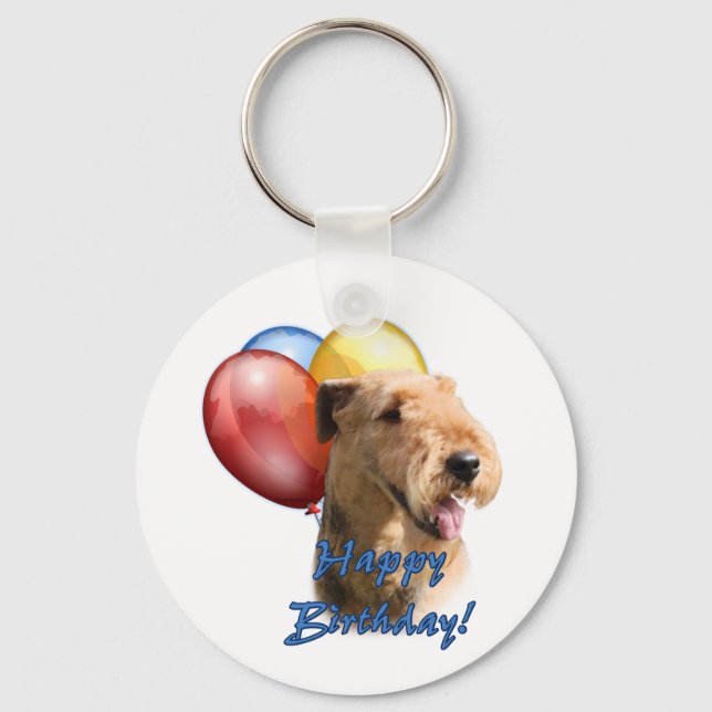 Airedale Terrier Happy Birthday Balloon Key Ring (Front)