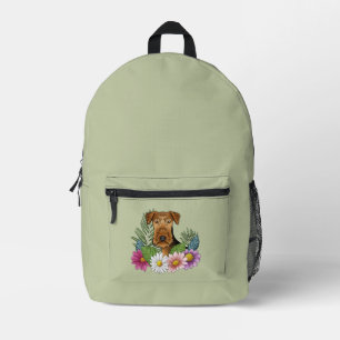Airedale Terrier Head With Colourful Summer Flower Printed Backpack