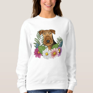 Airedale Terrier Head With Colourful Summer Flower Sweatshirt