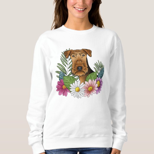 Airedale Terrier Head With Colourful Summer Flower Sweatshirt (Front)
