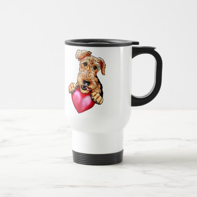 Airedale Terrier Holding Heart Travel Mug (Right)