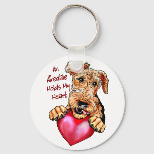 Airedale Terrier Holds My Heart Key Ring