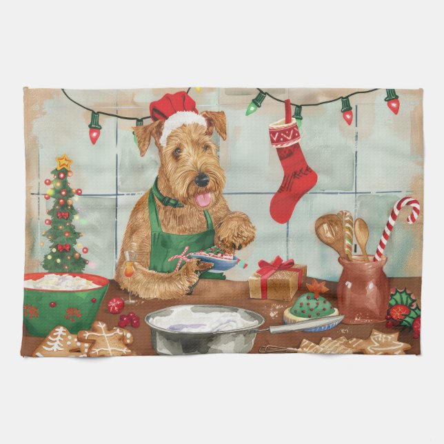 Airedale Terrier Holiday Baking: Festive Christmas Tea Towel (Horizontal)