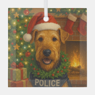 Airedale Terrier Holiday  Glass Tree Decoration