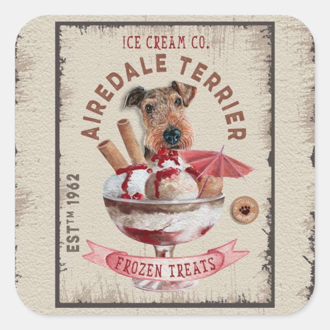 Airedale Terrier Ice-cream Funny Frozen Treats  Square Sticker (Front)