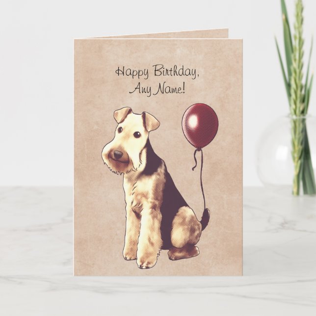 Airedale Terrier Illustrated Birthday Card (Front)