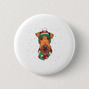 Airedale Terrier in christmas hat     6 Cm Round Badge