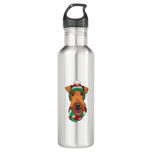 Airedale Terrier in christmas hat 710 Ml Water Bottle
