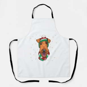 Airedale Terrier in christmas hat     Apron