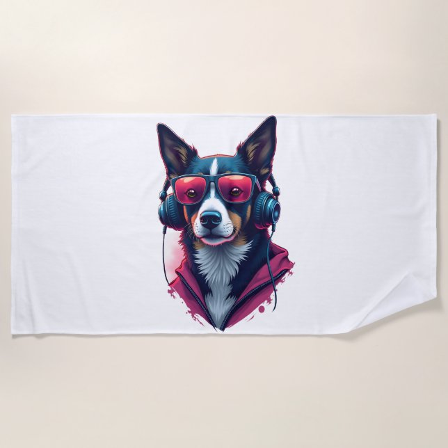 Airedale Terrier in christmas hat  Beach Towel (Front)