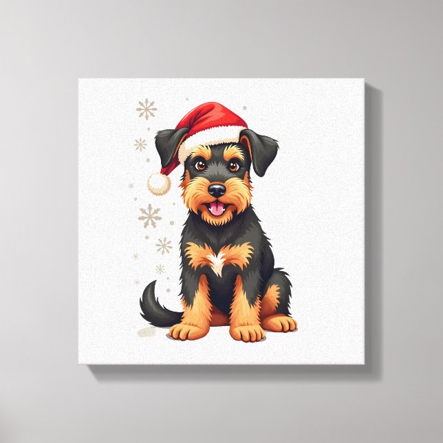 Airedale Terrier in christmas hat Canvas Print (Front)