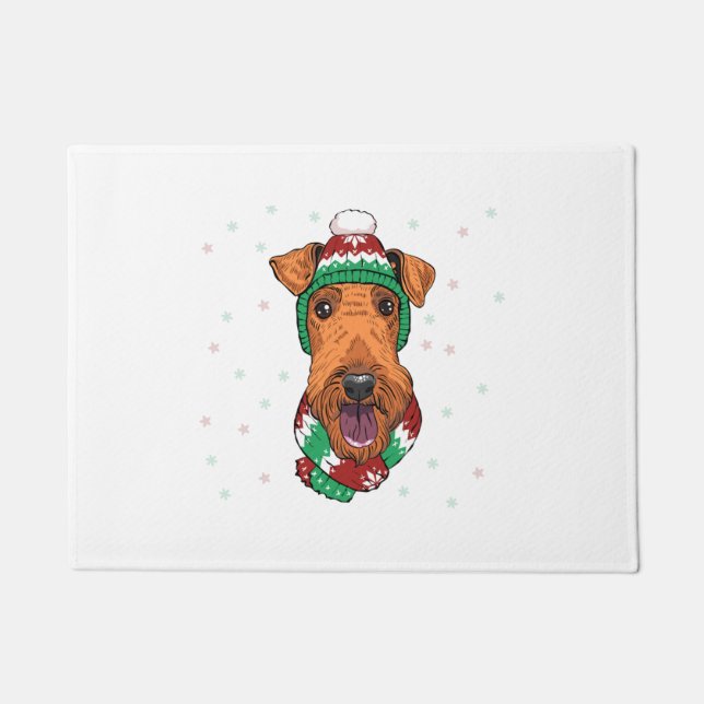 Airedale Terrier in christmas hat     Doormat (Front)