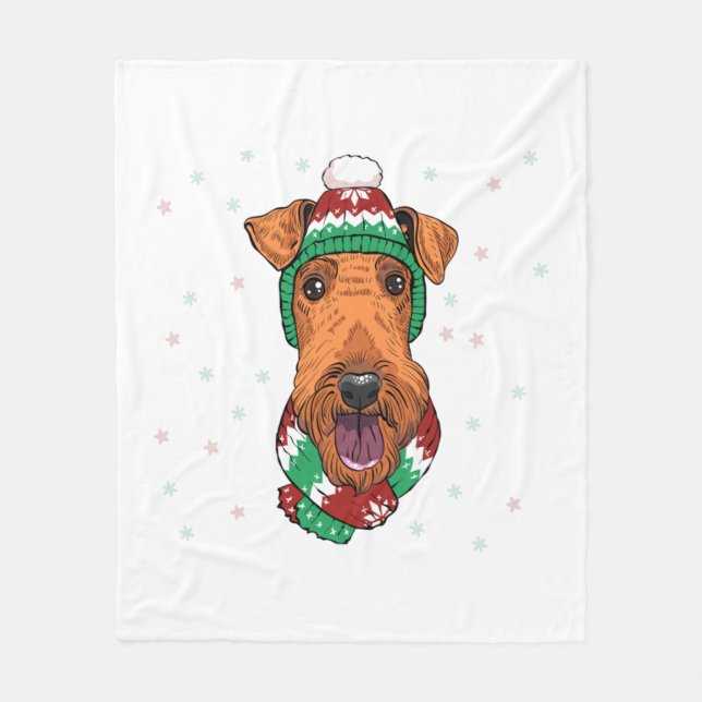 Airedale Terrier in christmas hat     Fleece Blanket (Front)