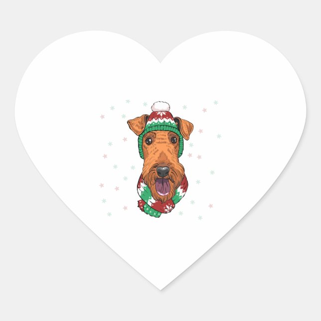 Airedale Terrier in christmas hat     Heart Sticker (Front)
