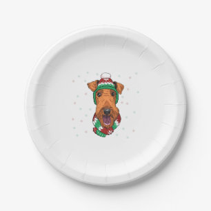 Airedale Terrier in christmas hat     Paper Plate