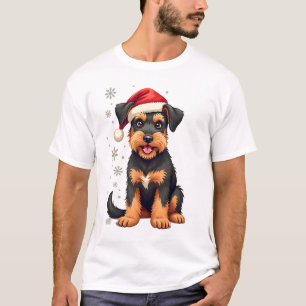 Airedale Terrier in christmas hat T-Shirt
