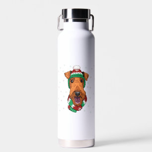 Airedale Terrier in christmas hat     Water Bottle